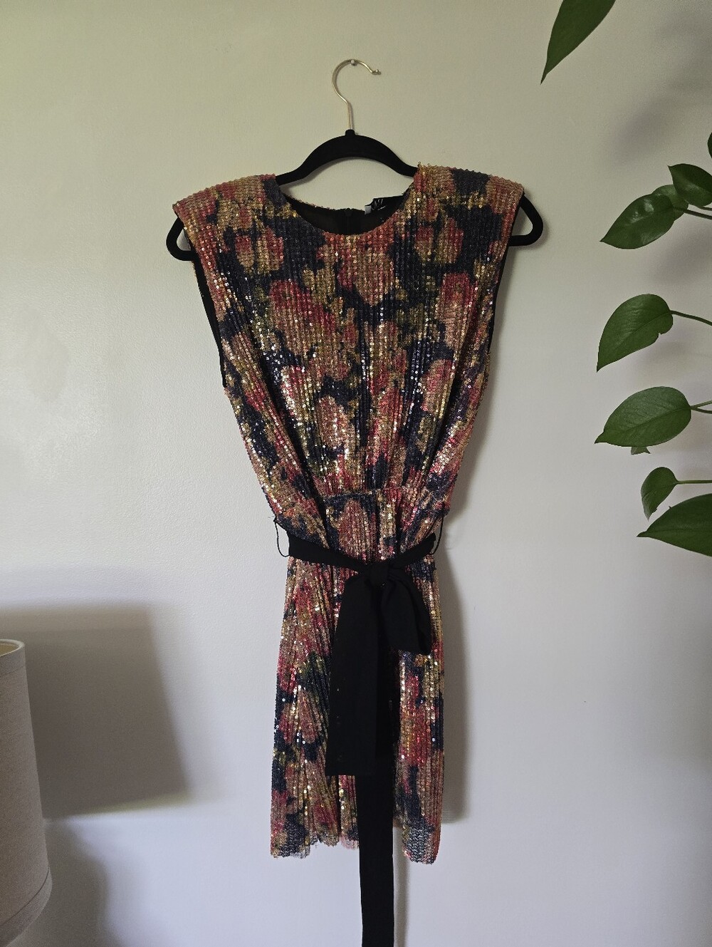 New Zara Sequined Mini Floral Belted Dress Size XS